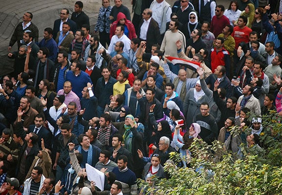 Advocacy in egypt; Protesters in Cairo, Egypt, in 2011 (photo credit: Wikimedia Commons)