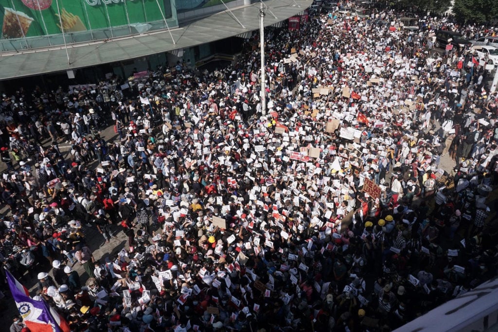 protestors in Myanmar (photo credit: Wiki Commons Public Domain)