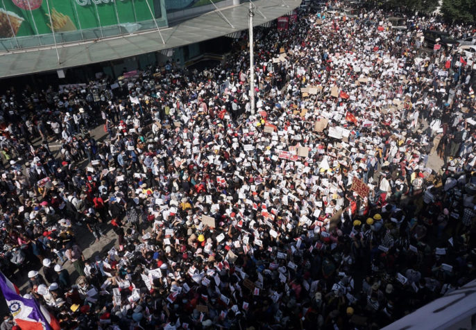 protestors in Myanmar (photo credit: Wiki Commons Public Domain)