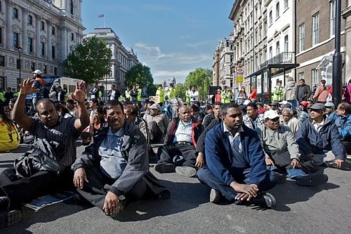 Authoritarian COVID-19 Policies; Sit-in protest in Whitehall, UK in May 2009 (Photo: Southbanksteve/Wikimedia)