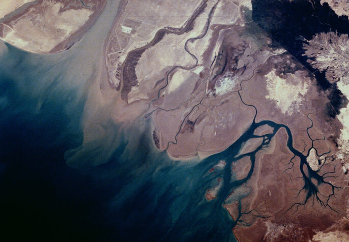 Aerial shot of freshwater wetlands of the Middle East—Iran, Iraq, and Kuwait (Photo: NASA/Creative Commons)