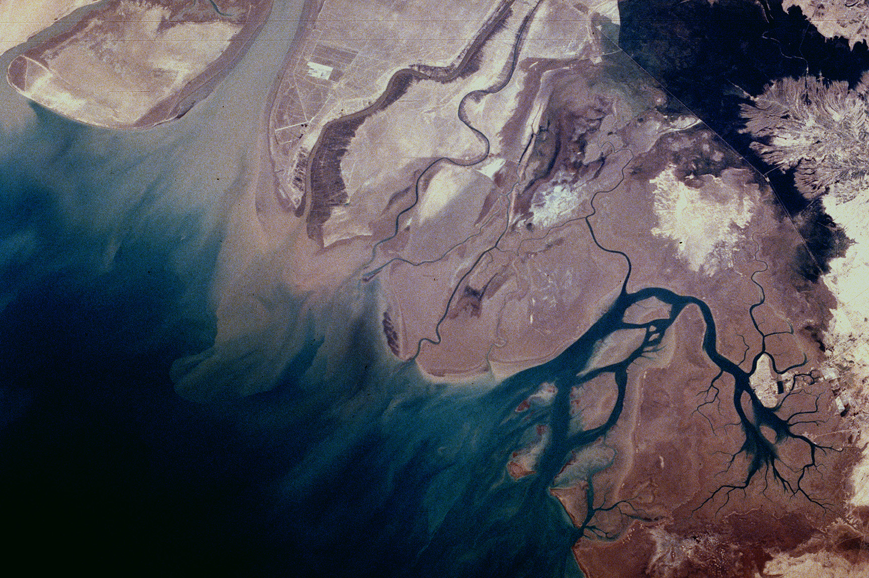 Aerial shot of freshwater wetlands of the Middle East—Iran, Iraq, and Kuwait (Photo: NASA/Creative Commons)