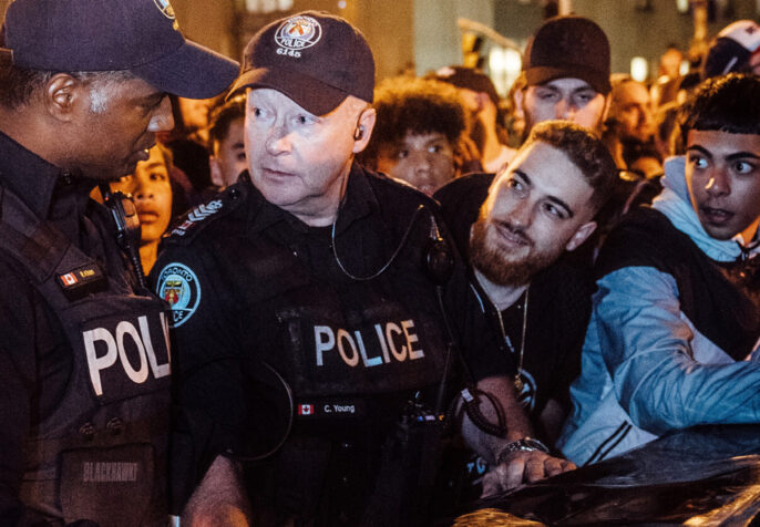 police and protesters