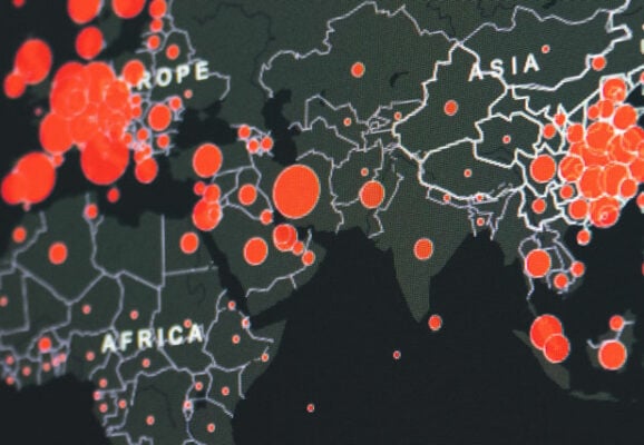 Digital map with red location markers