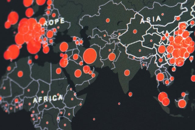 Civic Space After COVID; Digital map with red location markers