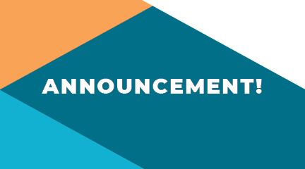 Announcement graphic (the word "announcement!" in white lettering over a background pattern of teal, aqua, and orange)