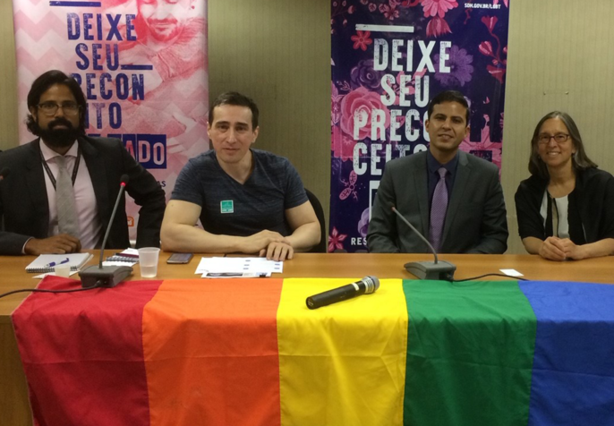 After gathering data on regulatory barriers to freedom of assembly affecting more than 100 gay pride marches in Brazil, Welton Trindade (second from left) concluded that “the study supported by ICNL shows that the solutions are right here in Brazil.” (Photo credit: ICNL)