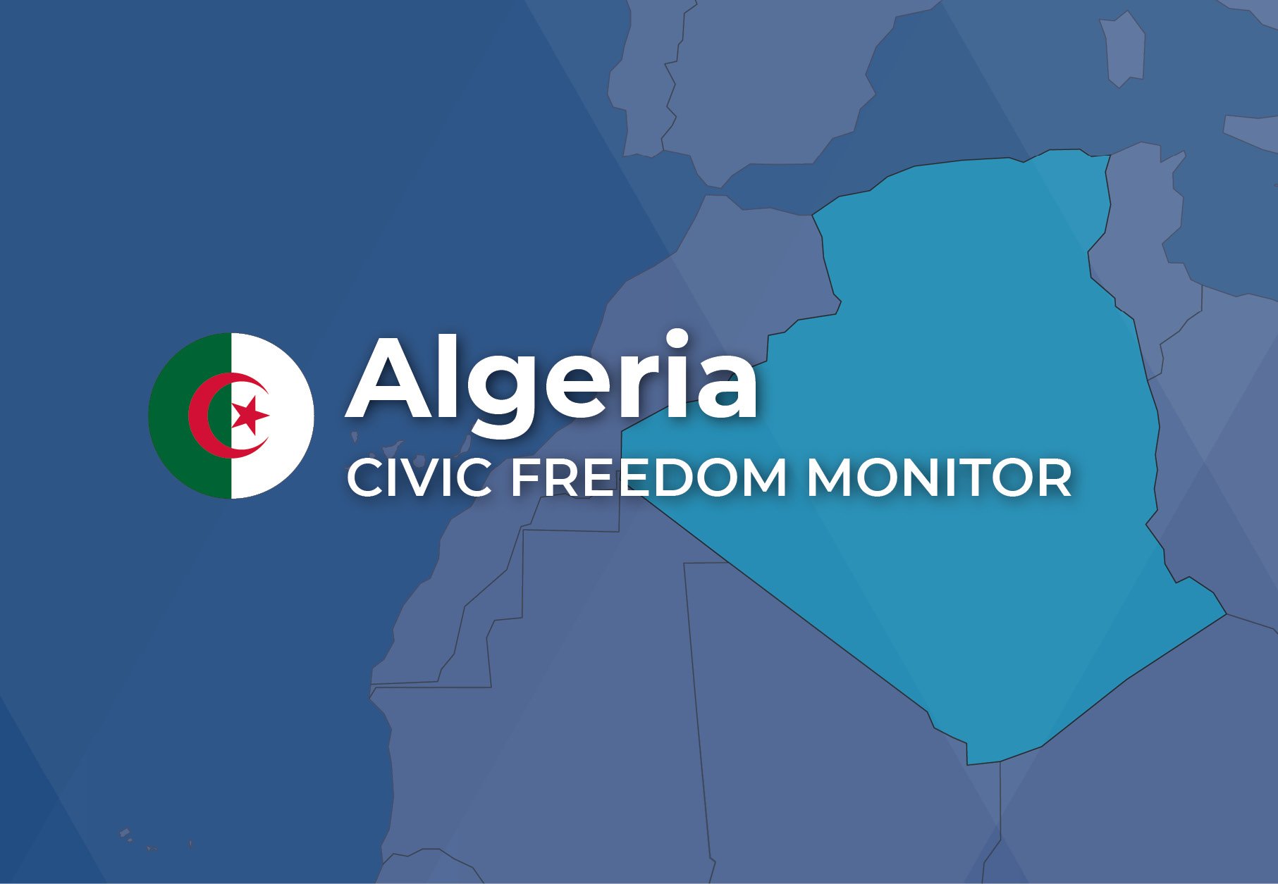 Algeria Civic Freedom Monitor banner with Algeria flag and highlighted map