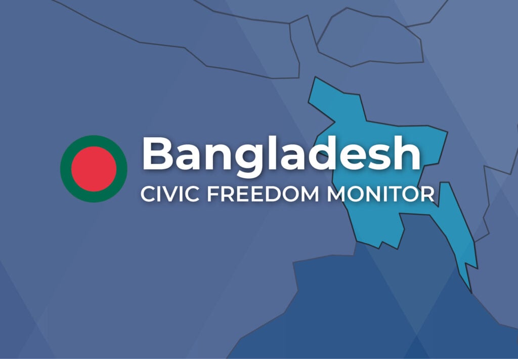 Bangladesh Civic Freedom Monitor banner with Bangladesh flag and highlighted map