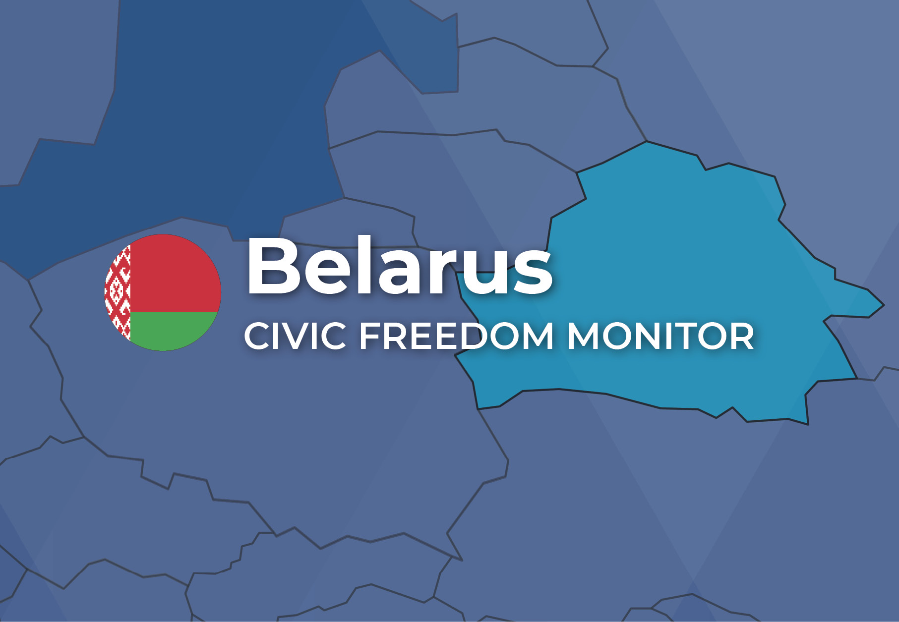 Belarus Civic Freedom Monitor banner with Belarus flag and highlighted map