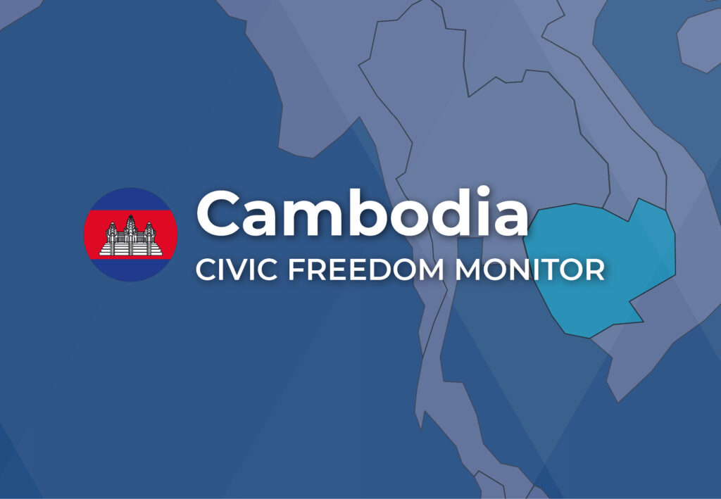 Cambodia Civic Freedom Monitor banner with Cambodia flag and highlighted map