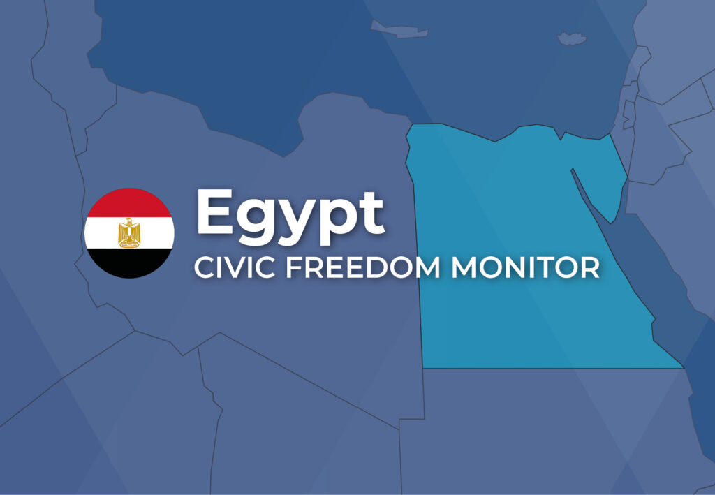 Egypt Civic Freedom Monitor banner with Egypt flag and highlighted map