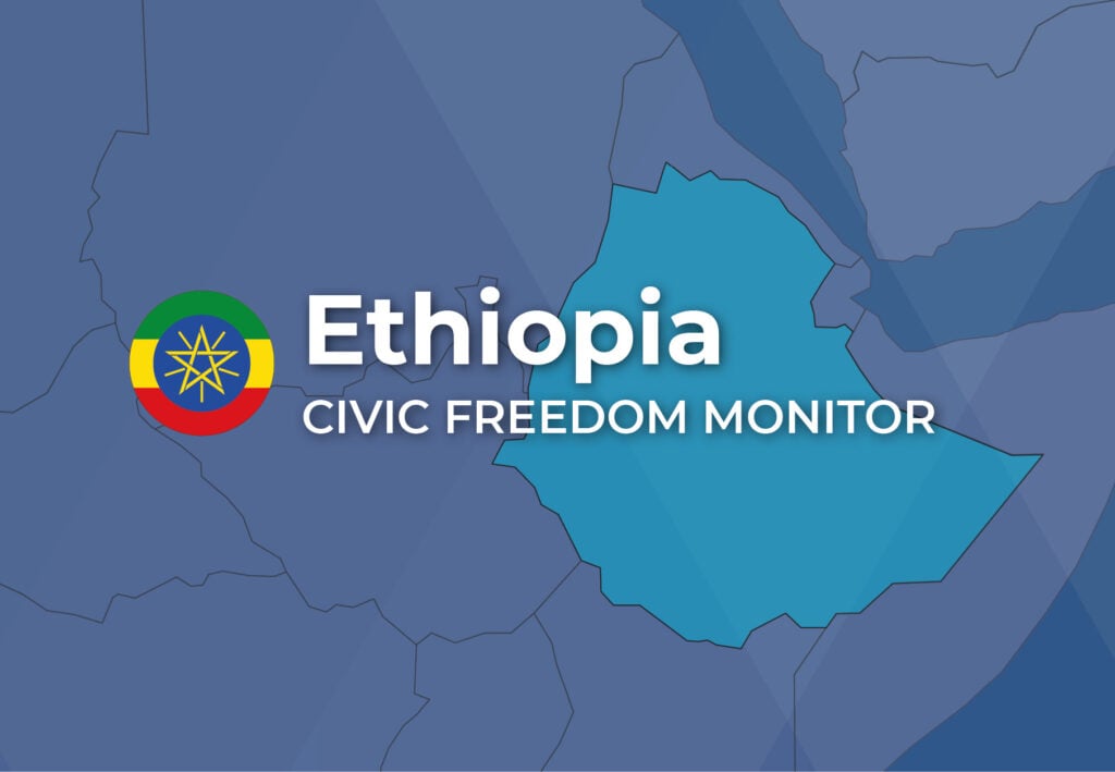 Ethiopia Civic Freedom Monitor banner with Ethiopia flag and highlighted map