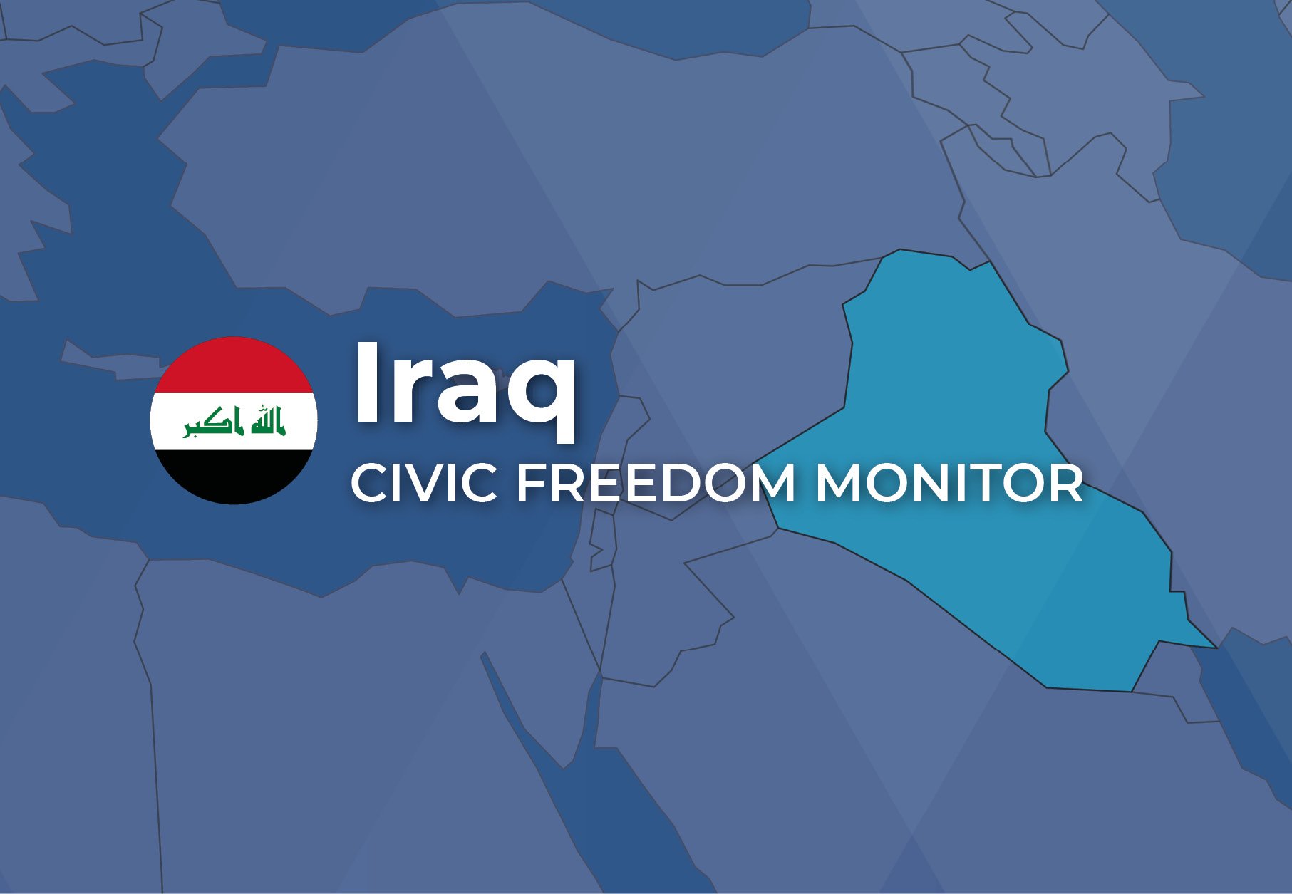 Iraq Civic Freedom Monitor banner with Iraq flag and highlighted map