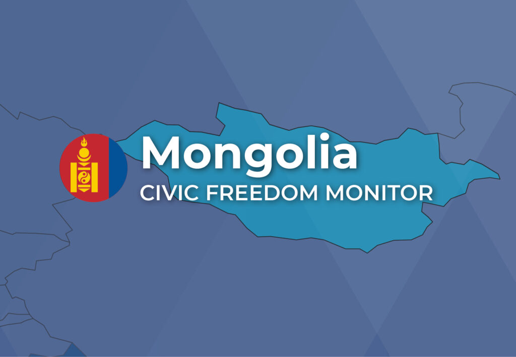 Mongolia Civic Freedom Monitor banner with Mongolia flag and highlighted map