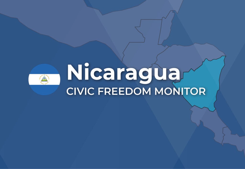 Nicaragua Civic Freedom Monitor banner with Nicaragua flag and highlighted map