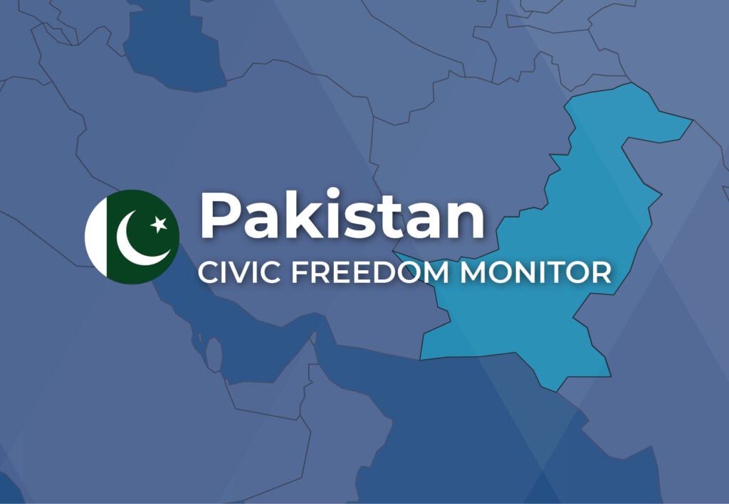 Pakistan Civic Freedom Monitor banner with Pakistan flag and highlighted map