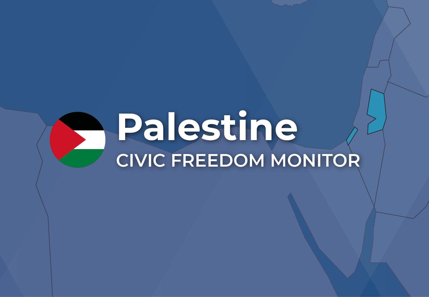 Palestine Civic Freedom Monitor banner with Palestine flag and highlighted map