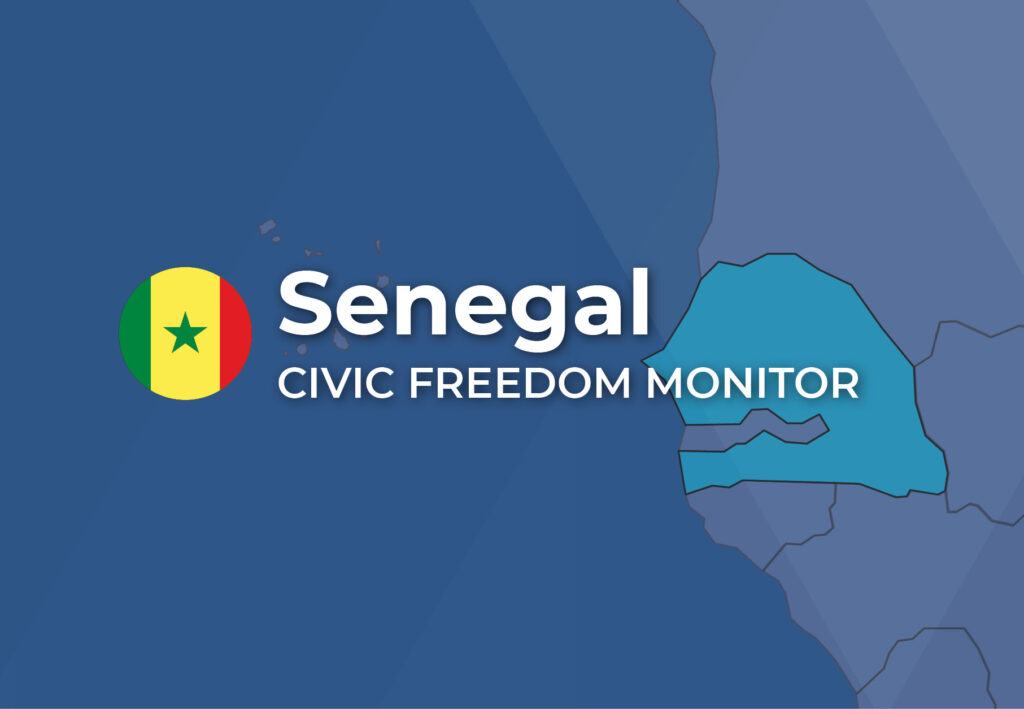 Senegal Civic Freedom Monitor banner with Senegal flag and highlighted map