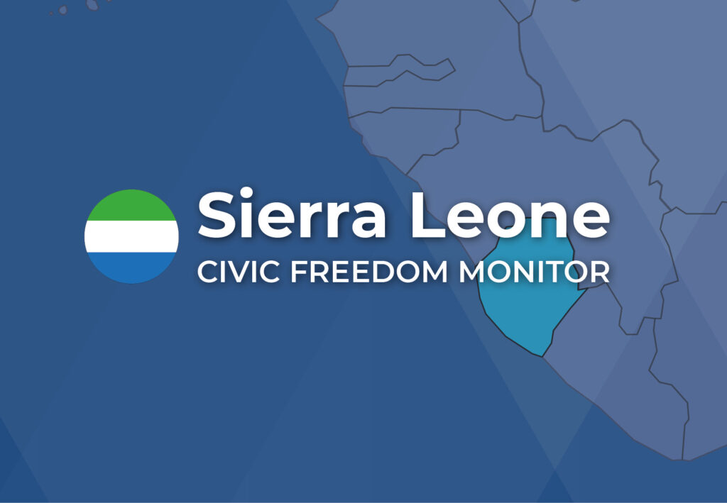 Sierra Leone Civic Freedom Monitor banner with Sierra Leone flag and highlighted map