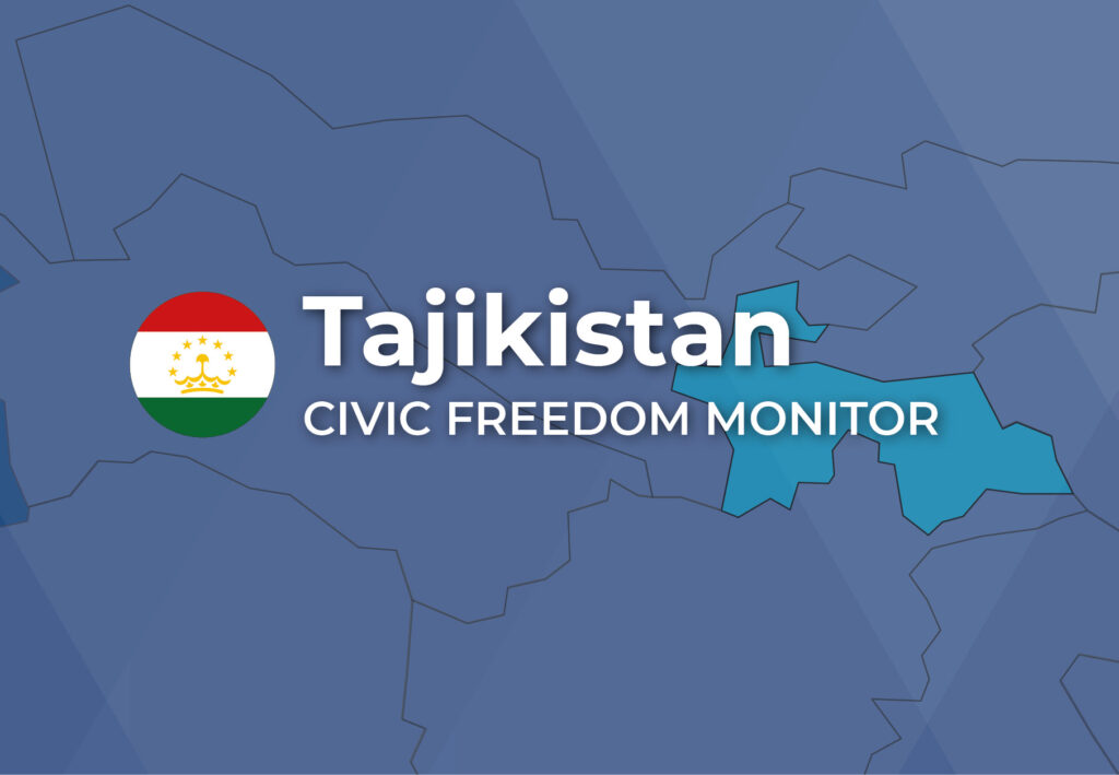 Tajikistan Civic Freedom Monitor banner with Tajikistan flag and highlighted map