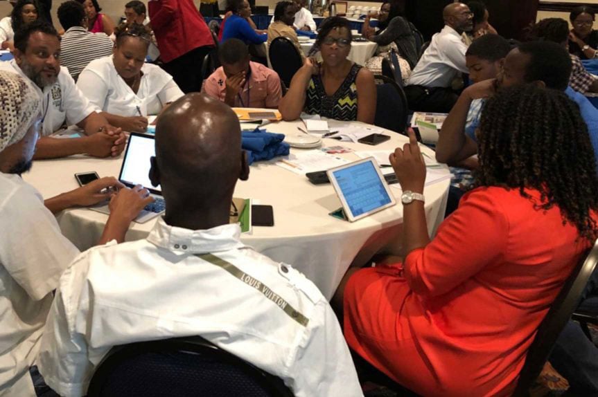 Stakeholders from civil society, government, and academia discuss the reform of social entrepreneurship laws in Jamaica using ICNL-generated resources. (Photo credit: ICNL)