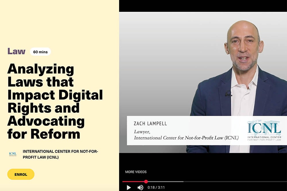 Screenshot of ICNL's digital rights online course