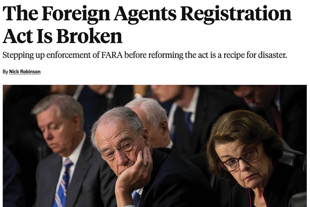 Screenshot showing article title and an image of US Senators.