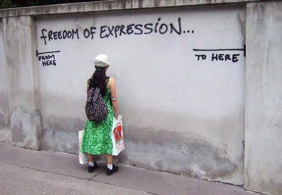 Freedom of Expression wall - "from here to here" (photo credit: Harald Groven/Flickr)