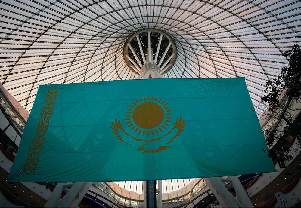 Kazakhstan Flag; photo credit uladzislau petrushkevicil via UnSplash