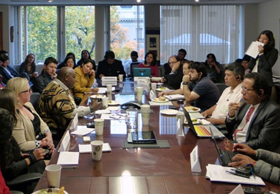 Maina Kiai and Lilly Ching meet with Latin American activists at a meeting sponsored by ICNL (photo credit: ICNL)