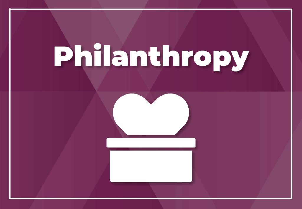 Philanthropy icon on a plum background