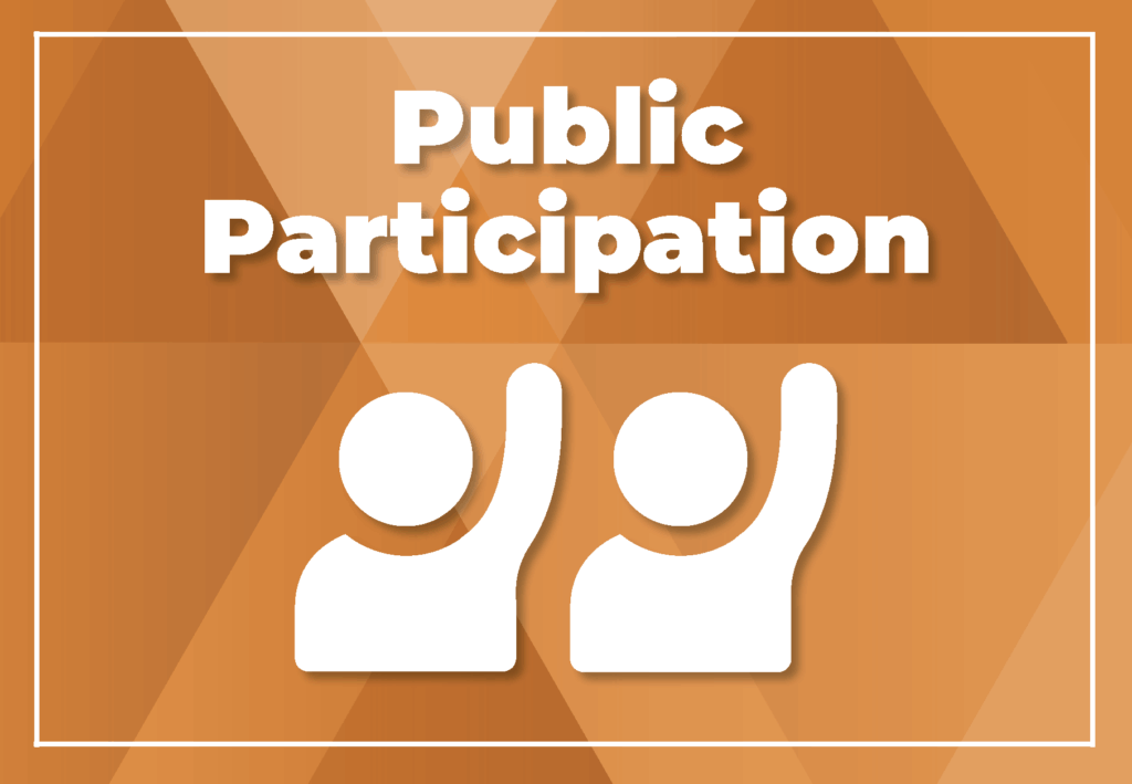 Public participation icon on an orange background