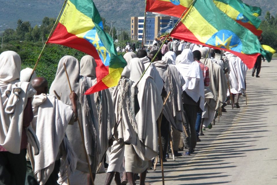 Ethiopia protestors with flags (photo credit: pixabay.com)