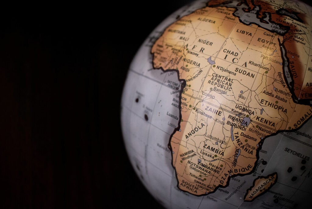 Africa on the globe, Adhering to Human Rights Under African Charter During States of Emergency;  photo credit James Wiseman, taken from https://unsplash.com/photos/vYGR3b_naPA