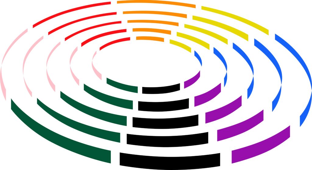 Concentric circlers in various colors evoking a meeting, photo by Marek Studzinski vua unsplash