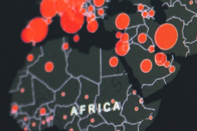 map of MENA with red dots (credit: unsplash.com)