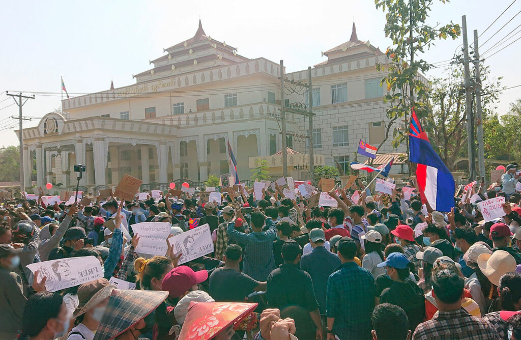 protest against military coup in Myanmar; Civic Freedom Violations Committed by Myanmar; photo credit: creative commons Ninjastrikers