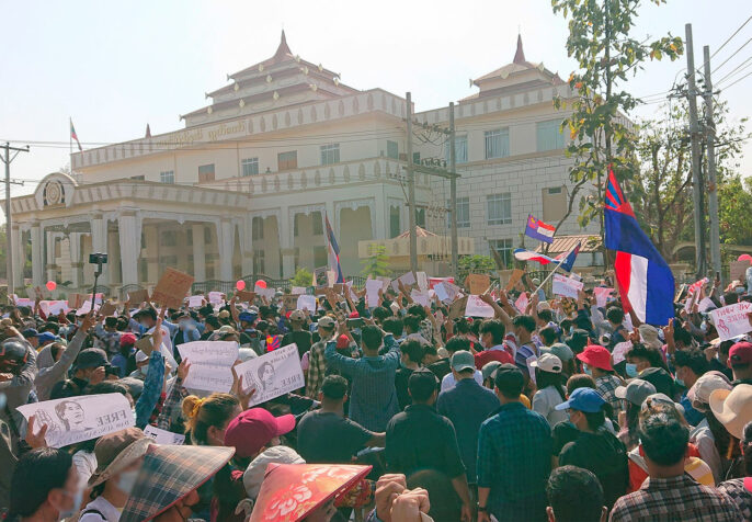 protest against military coup in Myanmar; photo credit: creative commons Ninjastrikers