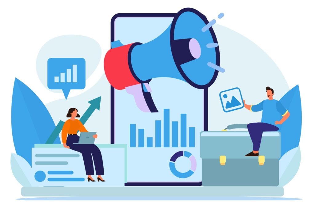 Illustration of people using data and messaging by Sayyam Abbasi via unsplash