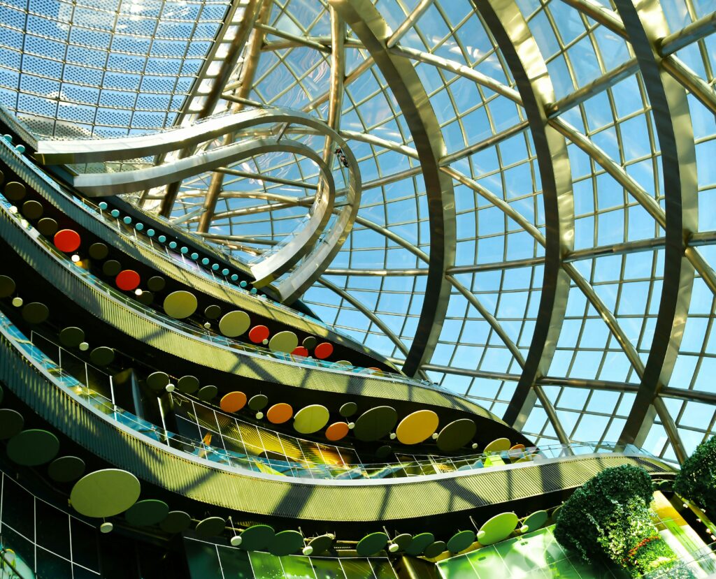 Perspective from colorful modern building in Astana, Kazakhstan.